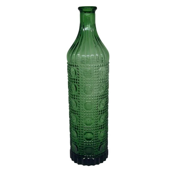 Rare VTG 60s Empoli Emerald Green Genie Bottle Ravioli Pattern Decanter Vase 12" - Picture 1 of 7
